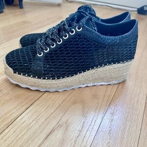 Platform Lace Up Espadrille Mesh Sneakers Black 7M